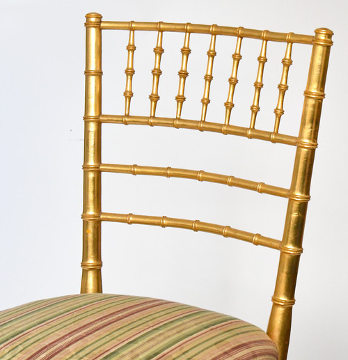 Pair of bamboo-style gilded wood chairs