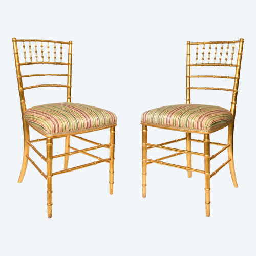 Pair of bamboo-style gilded wood chairs