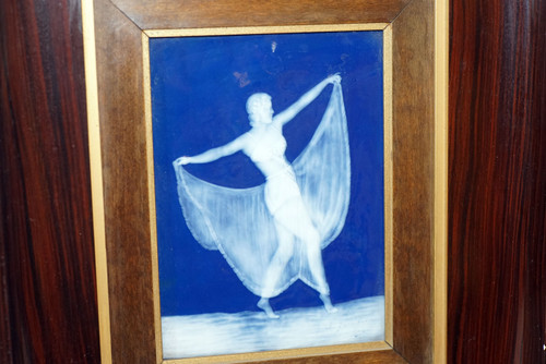 THE DANCER, framed enameled plaque by A. BARRIÉRE, LIMOGES