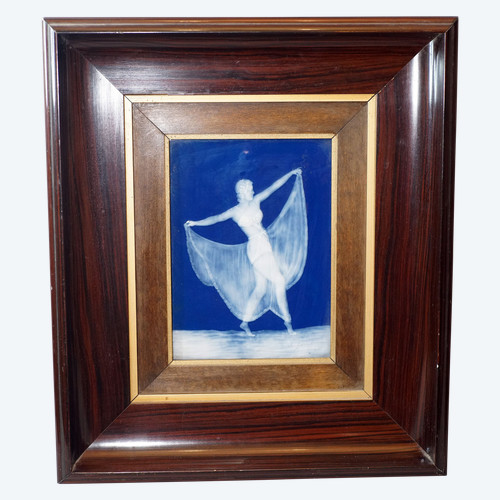 THE DANCER, framed enameled plaque by A. BARRIÉRE, LIMOGES