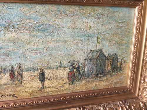 Beach scene signed LOUIS HERVEZ