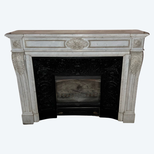 Louis XVI Style Carrara Marble Fireplace