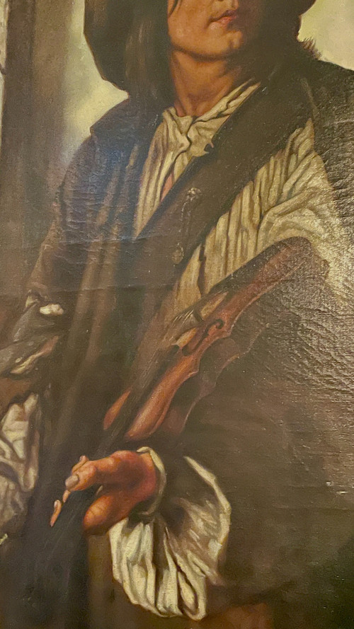 Huile sur toile « Le Violoniste », XIXe siècle
