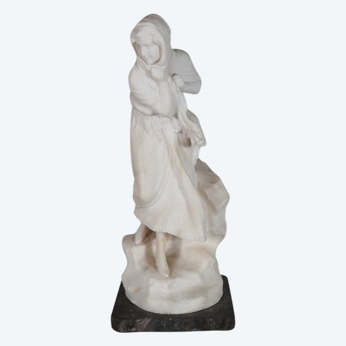 Alabaster Sculpture "la Frileuse" Signed A. Del Perugia (XIX-XX)