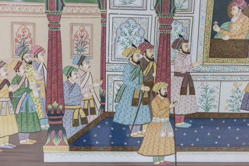 Watercolor on silk depicting a palatal scene. 1950s.
