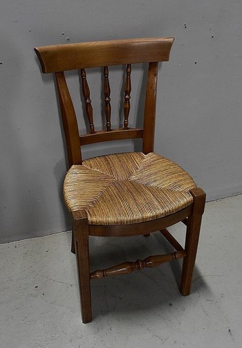 Suite of 6 Straw Chairs in Blond Cherry - 2nd half of the 19th century