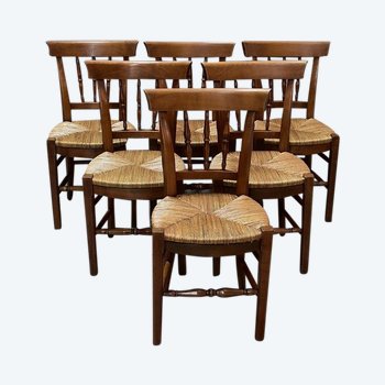 Suite of 6 Straw Chairs in Blond Cherry - 2nd half of the 19th century