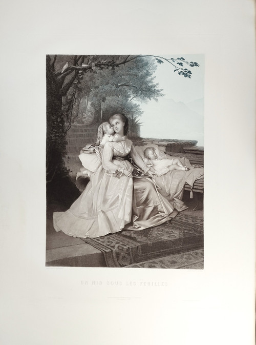 Large Engraving By Cottin After Brochart Maternity 19th C Etching Old Print