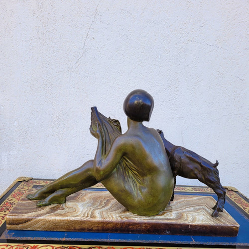 Godard, Donna e agnello, Bronzo Art Déco, XX secolo