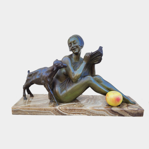 Godard, Donna e agnello, Bronzo Art Déco, XX secolo