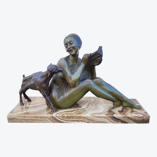 Godard, Donna e agnello, Bronzo Art Déco, XX secolo