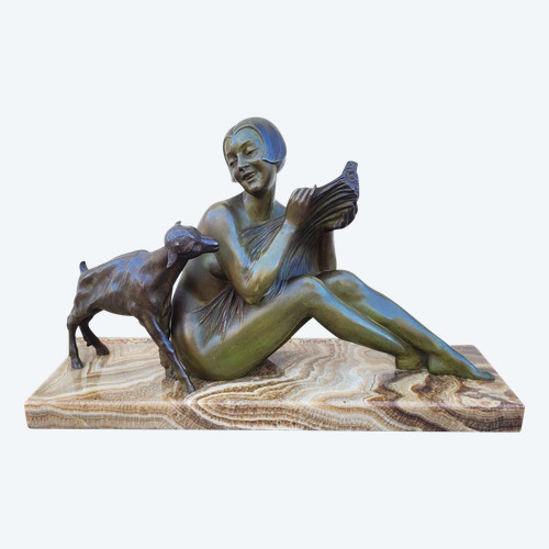 Godard, Woman and Lamb, Art Deco Bronze, 20th Century