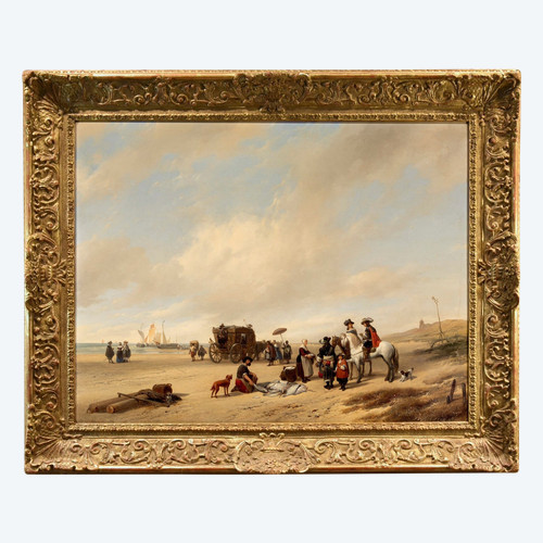 La Plage De Scheveningen, Hubertus Van Hove (la Haye, 1814 - Anvers, 1865) Signé