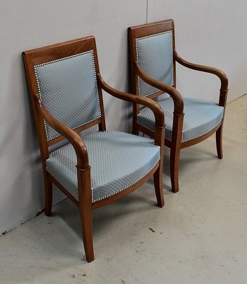 Pair of Solid Light Walnut Armchairs, Directoire Period - Late 18th Century - Early 19th Century