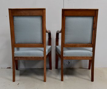 Pair of Solid Light Walnut Armchairs, Directoire Period - Late 18th Century - Early 19th Century