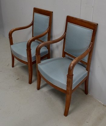 Pair of Solid Light Walnut Armchairs, Directoire Period - Late 18th Century - Early 19th Century