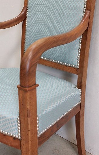 Pair of Solid Light Walnut Armchairs, Directoire Period - Late 18th Century - Early 19th Century