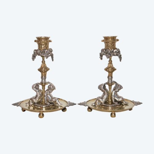 Pair Of Candlesticks Signed Henri Picard Late 19th Century