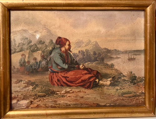 AQUARELLE ORIENTALISTE, ZOUAVE, fin XIXème début XXème.