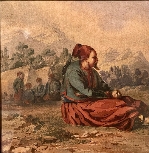 AQUARELLE ORIENTALISTE, ZOUAVE, fin XIXème début XXème.