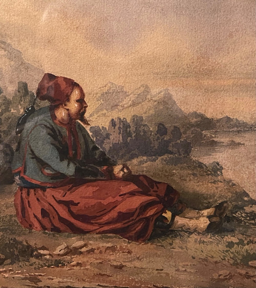 AQUARELLE ORIENTALISTE, ZOUAVE, fin XIXème début XXème.