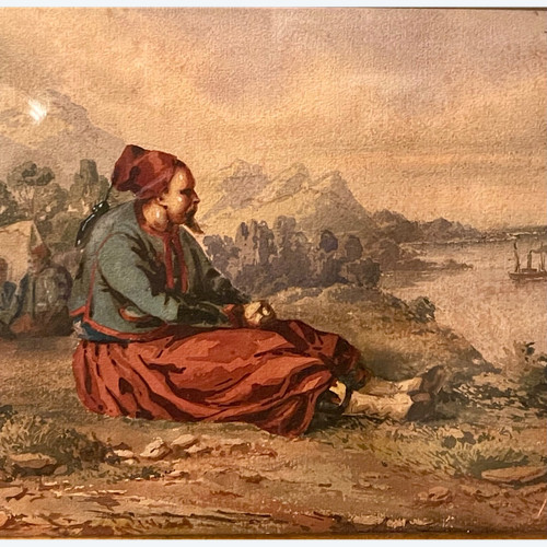 AQUARELLE ORIENTALISTE, ZOUAVE, fin XIXème début XXème.