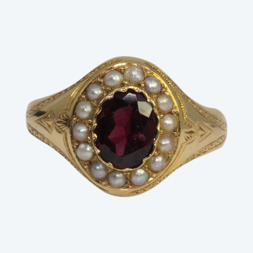 Bague Perles Et Grenat 1910.