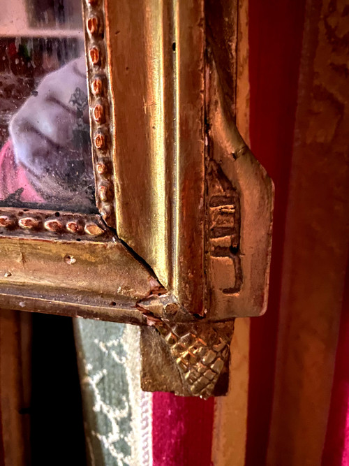 Incantevole specchio Luigi XVI in legno dorato con covone di grano e faretra , XVIII secolo