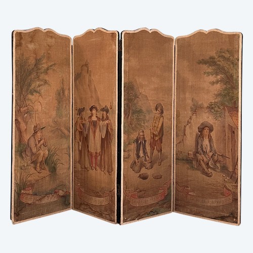 Paravent A Quatre Feuilles Fables De La Fontaine Fine del XVIII secolo