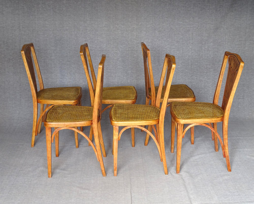 Set of 6 THONET N°732 Art Deco chairs, new canes
