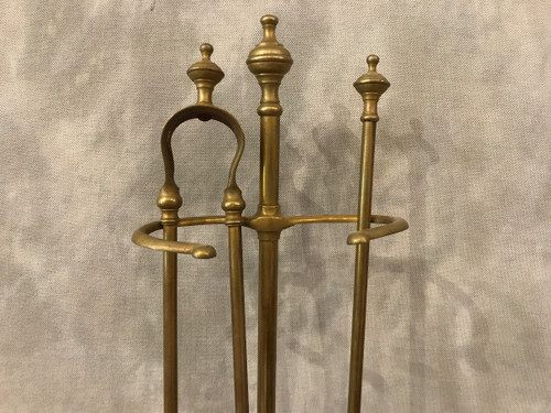 Serviteur de cheminée ancien en laiton mat d'époque 19 ème 