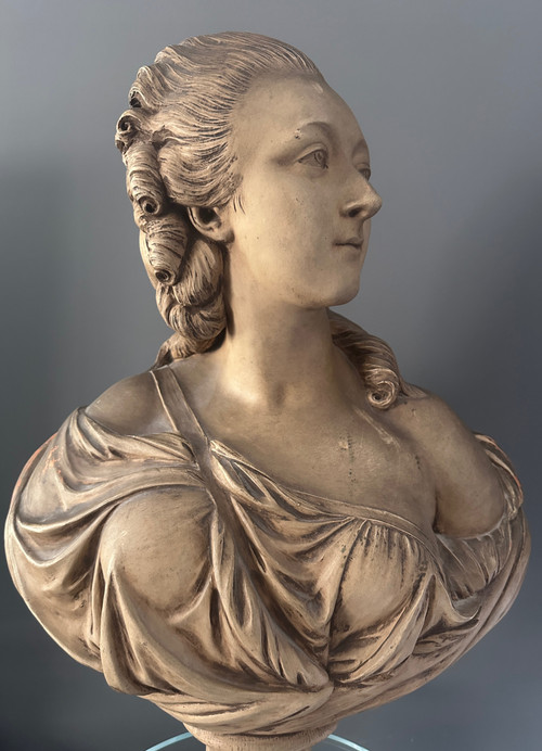 Augustin Pajou, Scultura Buste Terre Cuite La Comtesse Du Barry XIX secolo