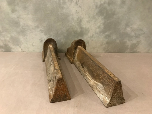 Pair of antique cast-iron andirons decorated with women's heads