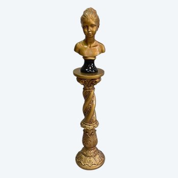  Bust of a Girl and Twisted Column, in Golden Plaster - 1900 - 1920