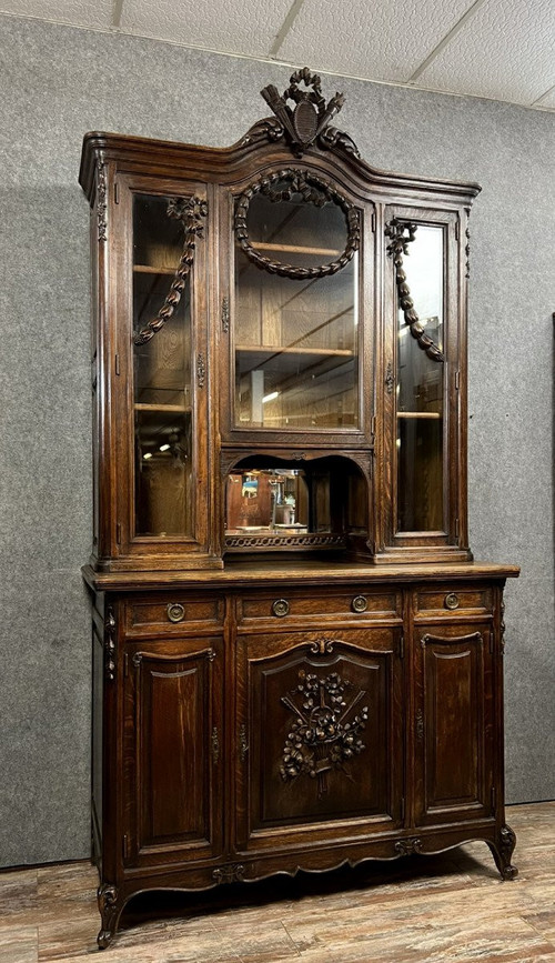 Louis XV / Transition style solid oak buffet bookcase circa 1880