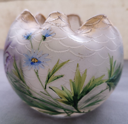 Magnifico vaso a sfera con decorazione floreale Legras Montjoye