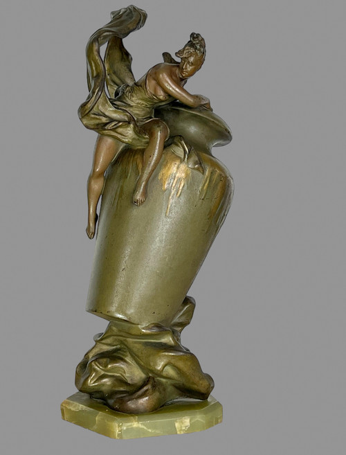 ART NOUVEAU VASE IN PATINATED METAL SIGNED BY ANTON NELSON ( 1880 -1910 ) ON BASE