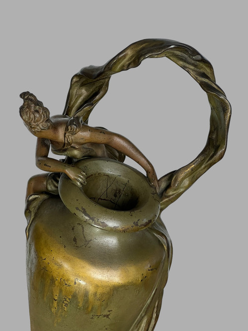 ART NOUVEAU VASE IN PATINATED METAL SIGNED BY ANTON NELSON ( 1880 -1910 ) ON BASE