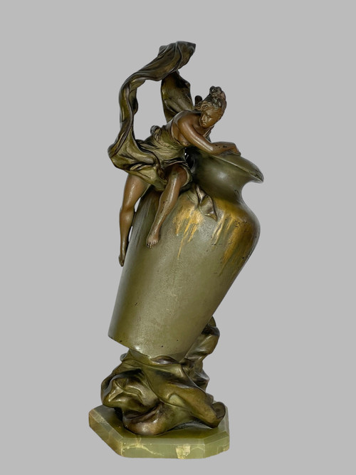ART NOUVEAU VASE IN PATINATED METAL SIGNED BY ANTON NELSON ( 1880 -1910 ) ON BASE