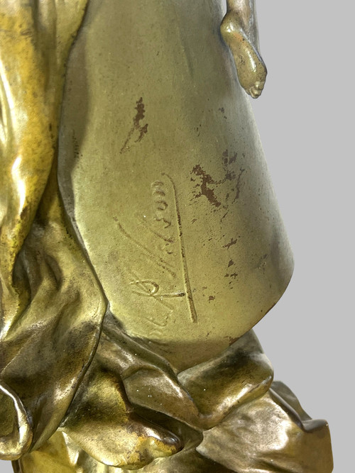 ART NOUVEAU VASE IN PATINATED METAL SIGNED BY ANTON NELSON ( 1880 -1910 ) ON BASE