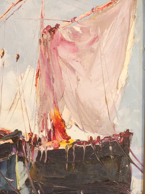 Olio su tela di A.SALOMON LE TROPEZIEN "Les Tartanes de Saint-Tropez" (Le tartane di Saint-Tropez)