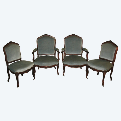 Pair of Louis XV style walnut armchairs and chairs, 19th century