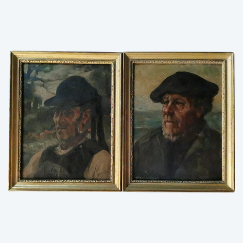 pair of Breton portraits by Leonie HUMBERT-VIGNOT