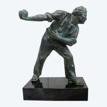  Bronze mit grüner Patina, "Der Boules-Spieler" - Anfang des 20. Jahrhunderts