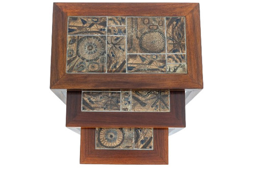 Set of 3 “nesting” tables with “Baca” pattern. 1960s.