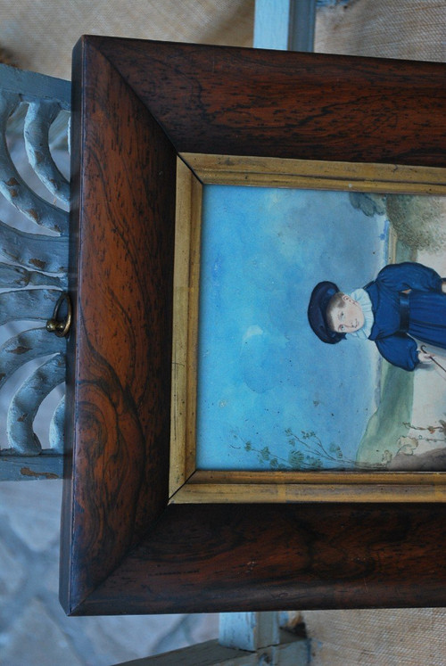 Portrait D Un écolier, Gouache école Anglaise XIX