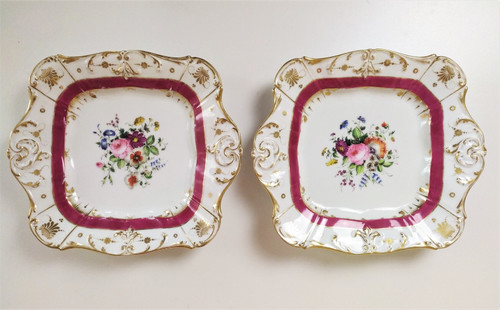Porcelaine De Paris Paire De Plats Décor Main 19ème