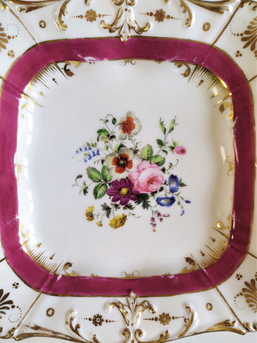 Porcelaine De Paris Paire De Plats Décor Main 19ème