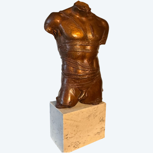 Sculpture - Igor Mitoraj "Grépol" - Nude male bust in bronze