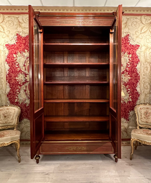 Libreria da esposizione in mogano stile Luigi XVI XIX secolo, 1870 circa